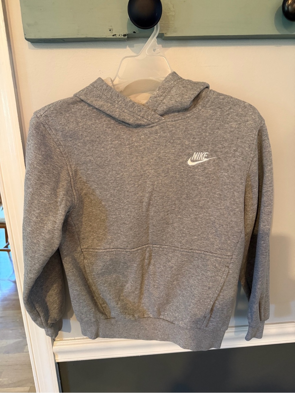 Nike Grey Kids Pullover Hoodie with White Logo